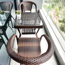 Balcony small table and chairs combined outdoor chair small tea table Courtyard Rattan chair Three sets waterproof light and luxurious household