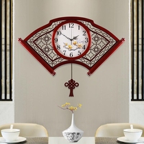 New Chinese living room hanging bell Chinese wind solid wood sector clock retro classical muted quartz clock home wall-mounted bell