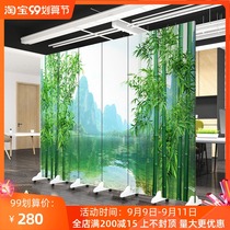 Modern Chinese solid wood screen partition living room entrance office hotel fabric mobile folding screen partition wall