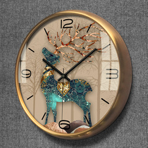 Nordic light luxury simple metal elk new Chinese living room bedroom home silent clock wall clock clock quartz clock Wall watch