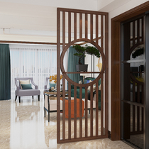 New Chinese style solid wood screen partition wall living room entrance shelter simple modern storage Wood grille hollow fence