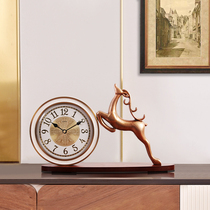 Deer ornaments decorative clock clock American creative fashion Chinese solid wood home clock European retro desktop clock