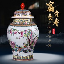Jingdezhen ceramic antique pastel general tank with lid storage tank home new Chinese living room TV cabinet ornaments