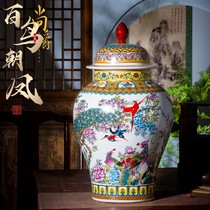 Jingdezhen ceramics large capacity storage jar antique pastel general jar vase living room TV cabinet decorative ornaments