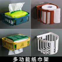 Tissue box Non-punching box multi-function toilet paper roll nail-free small toilet traceless round barrel wall-mounted toilet paper