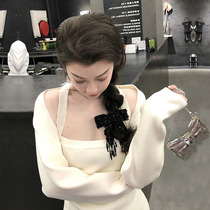 Fashion knitted suit women's autumn 2021 new socialite high-end temperament cardigan sweater halter skirt two-piece set
