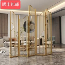 Modern simple fashion gold folding screen wrought iron partition screen movable hotel dining room living room push pull folding