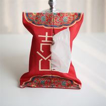 Red wedding happy word tissue box Fabric tissue set Household living room tissue bag pumping carton custom Chinese festive