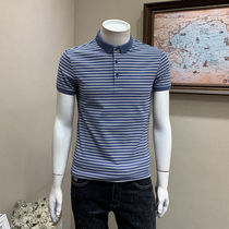 Summer new handsome striped lapel short sleeve Polo shirt Mens business casual T-shirt Korean slim Paul shirt