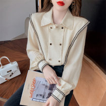 Niche design sense foreign style high-end small shirt girls spring 2021 new Japanese apricot chic chiffon top