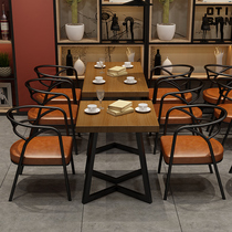 Industrial style dining table and chairs barbecue shop milk tea shop bar dining small square table loft restaurant solid wood table and chair combination