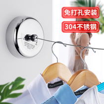 Balcony invisible shrink clothesline artifact non-perforated stainless steel indoor telescopic steel wire drying rack cold clothes