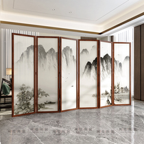  New Chinese style landscape office folding screen Solid wood mobile partition Living room occlusion Hotel lobby tea room ancient style