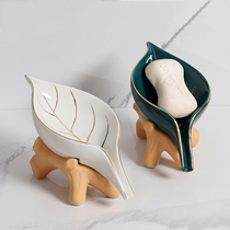 Ceramic drain soap box gold leaf soap dish household toilet soap box creative Soap Dish Bracket light luxury wind
