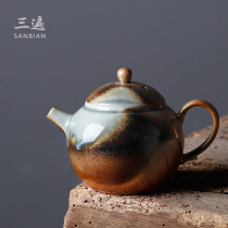 (Solitary products) wood burning teapot Japanese Wengcun front hand made unglazed bare burning hand pot 2021 New Product