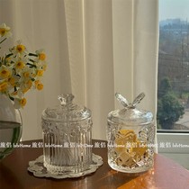 Vintage embossed glass storage jar with lid table top storage jar jewelry cotton swab jar flower sugar jar
