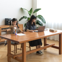 Nordic all solid wood dining table and chair combination cherry wood long bar table and stool Japanese large board table household log Workbench