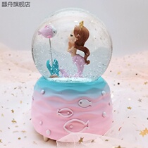 Creative new fish princess crystal ball music box Mermaid love floating snow to send girls childrens best friend birthday gift TZ