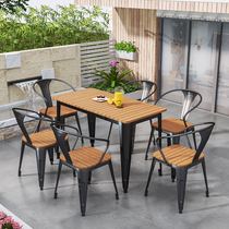 Outdoor Patio Casual Balcony Table And Chairs Combined Open-air Plastic Wood Waterproof Sunscreen Wood Milk Tea Shop Coffee Chairs