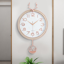 Nordic light luxury non-perforated wall clock living room home fashion modern simple deer head hanging watch on the wall when the clock is large