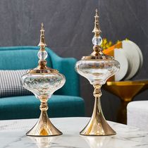 Modern light luxury living room coffee table gold glass candy jar European-style storage jar home TV cabinet soft decorations