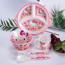 Childrens tableware set Breakfast grid creative household children baby plate Cute cartoon special student bowl spoon