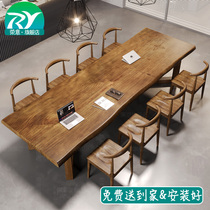 Solid Wood Strip Conference Table Log Long Table Negotiation Table Desk Bench Congress Table Meeting Table 6 People Table And Chairs Combination