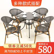 Outdoor table and chairs open-air patio with umbrellas waterproof sunscreen cool table Leisure combined American Balcony Rattan three-five sets