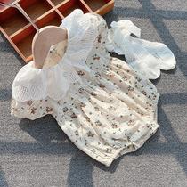 ins Korean baby clothes summer dress girl baby short sleeve princess shredded jacket suit pure cotton connea button