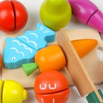 Childrens Chechele Toys Wooden Magnetic Cut Fruits and Vegetables Cut Cut Home Set Toys 2-3-5 Years Old