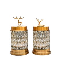 European style transparent crystal glass candy jar American storage jar utensils creative sugar jar living room decoration deer ornaments