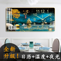 Perpetual calendar clock wall clock living room free of punching simple modern light luxury decoration hanging painting creative luminous clock hanging wall