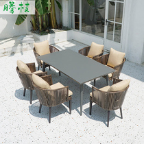 Outdoor table and chair Outdoor rattan chair Balcony one table and two chairs Courtyard open-air garden rattan woven anti-corrosion wood three-piece combination