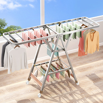 Stainless steel clothes rack floor-to-ceiling folding bedroom balcony clothes rack Household baby clothes rack drying quilt