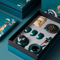 Light luxury Ru kiln ceramic high-end celadon tea set home Chinese kung fu tea cup office meeting guest gift box