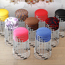 Thickened steel stools round stools low stools home dining tables high stools small benches fabric soft sitting iron stools