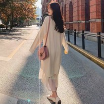 Knee long sleeve thin knitted dress loose thin long sweater women early autumn winter wear new