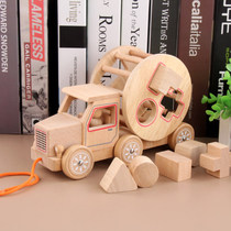 Young childrens intellectual drawstring hand trailer pull animal 0-3 year old baby toddler hand push wooden early education toy