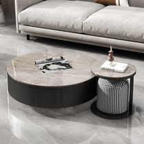 Nordic rock board tea table combination simple modern large and small living room household luxury Italian round designer table
