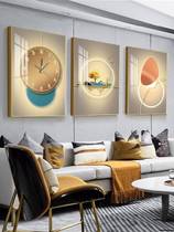 Living room triptych wall clock hanging on the wall decorative painting TV background wall high-end atmospheric family three-partition