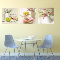 Dining room decoration painting living room frameless painting clock triple painting dining room modern simple painting wall clock painting ice crystal glass