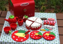 Wooden Strawberry Cake Cut to See Happy House Girl Toys Kitchen Set Wooden Childrens Birthday Gift