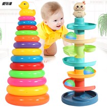 Toy building block tower size circle stacked music Brain Children rainbow tower child ring girl parent-child interaction