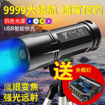 Night fishing light intense light fishing light Purple Light Bench Fishing Light Fish Lamp High Power Pull Bait Charging Blue Light Flashlight Luminous