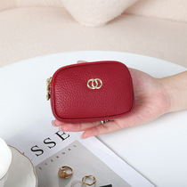 Woodpecker 2022 new double layer mini-zero wallet female head layer cow leather coin bag short and small mouth red