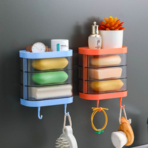 Punch-free wall-mounted rotating soap box soap holder laundry soap storage box bathroom double creative with lid