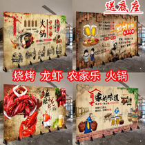 European style simple barbecue restaurant crayfish restaurant screen folding mobile partition wall simple modern decoration creativity