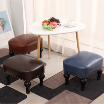 Living room tea table short stool Adult Nordic entrance door wearing changing shoes stool American square pier creative solid wood light and luxurious leather footrest