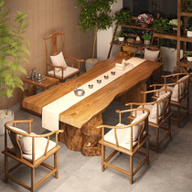 New Chinese Zen Solid Wood Tea Table Log Tea Table Big Board Table Kung Fu Tea Table and Chair Combination Simple Modern Long Table
