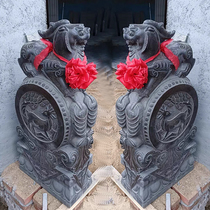 Stone carving gate pier drum stone pair of household town stone lion brave blue stone antique gate when stone pier stone drum ornaments